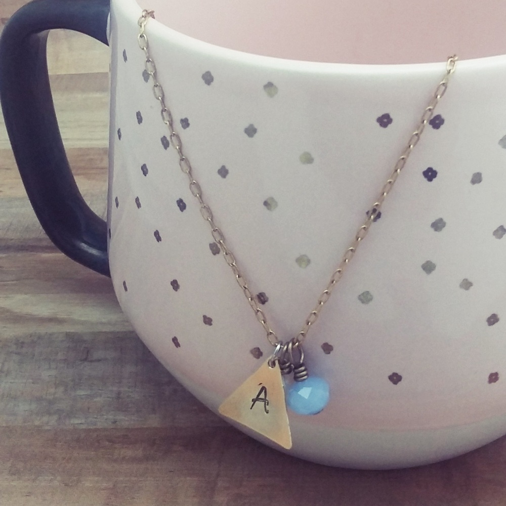 Monogrammed Triangle Solid Brass Necklace Handmade